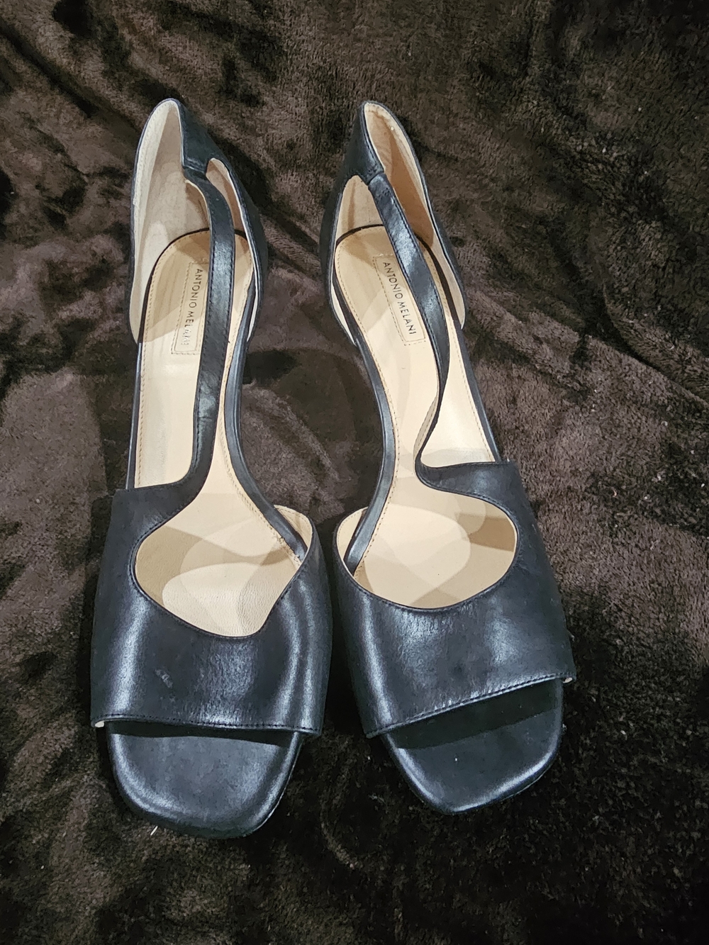 Antonio Melani Black Open-Toe Slingback Heels